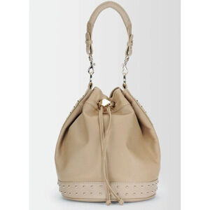 Beige Drawstring Bucket Crossbody Bag - Unbranded